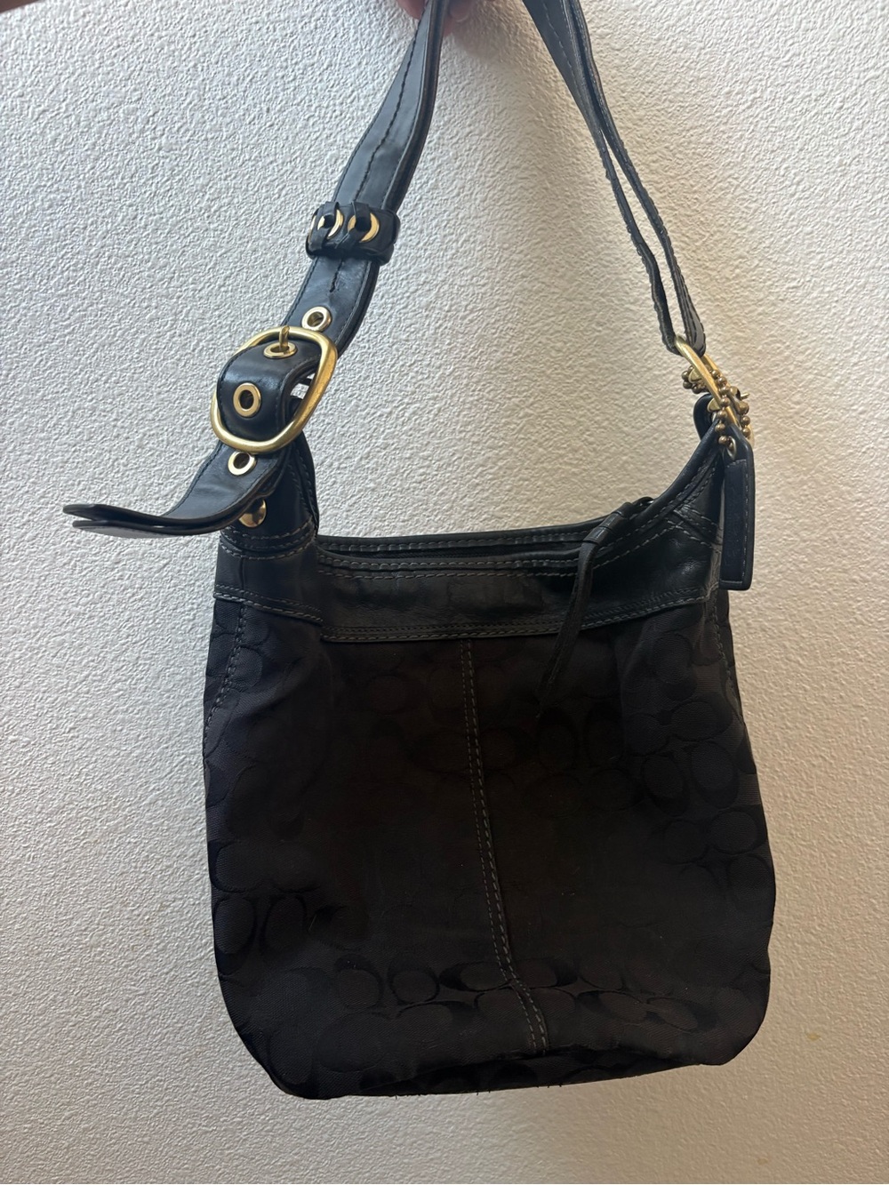 Coach Black Signature Shoulder Bag with Gold Hardware